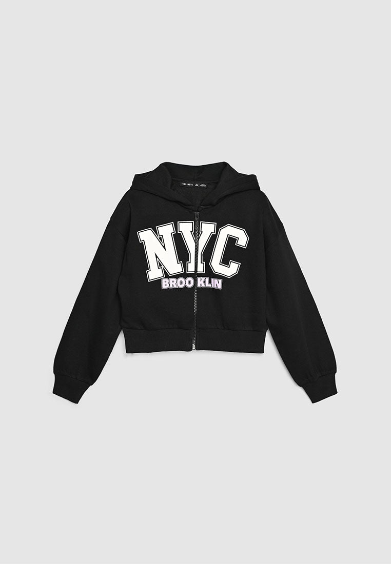 Cropped NYC Graphic Zip-Up Hoodie for Girls