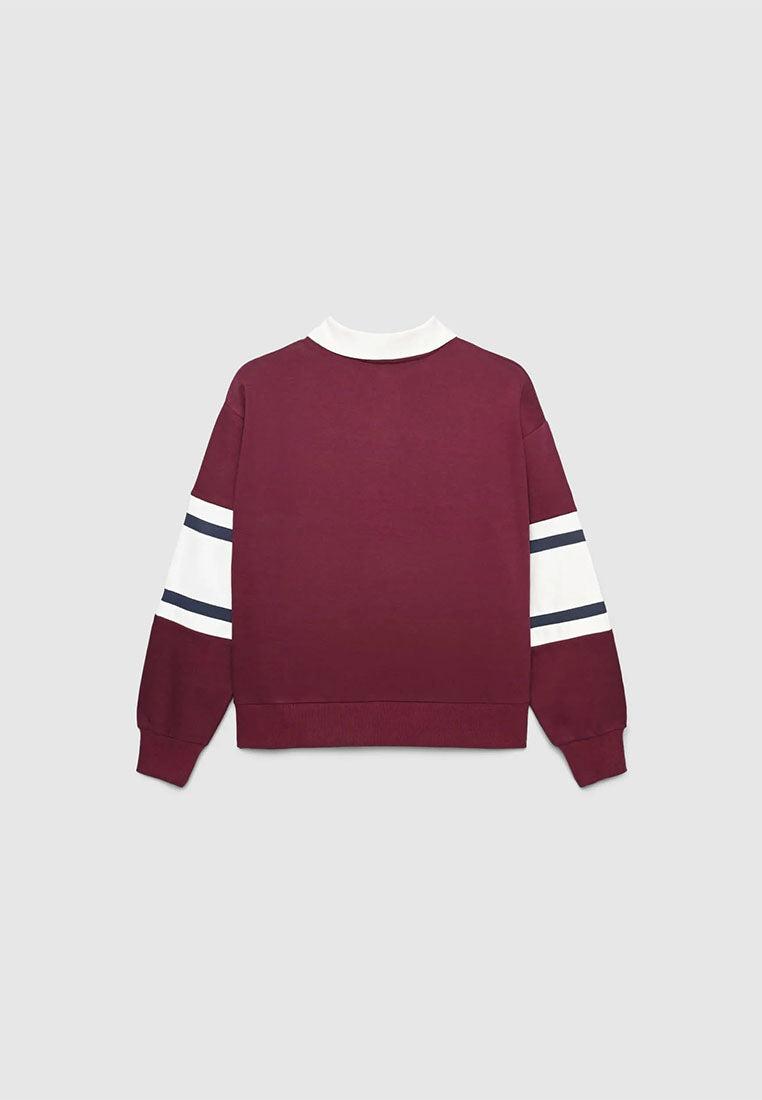 Women's College-Style Striped Polo Sweatshirt