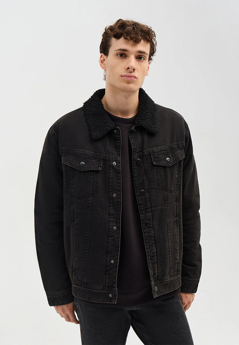 Men's Padded trucker jacket with teddy collar