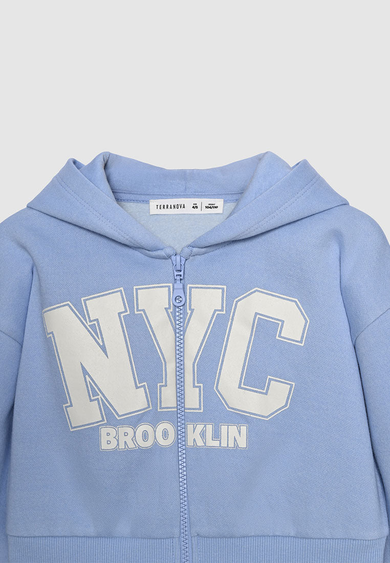 Cropped NYC Graphic Zip-Up Hoodie for Girls