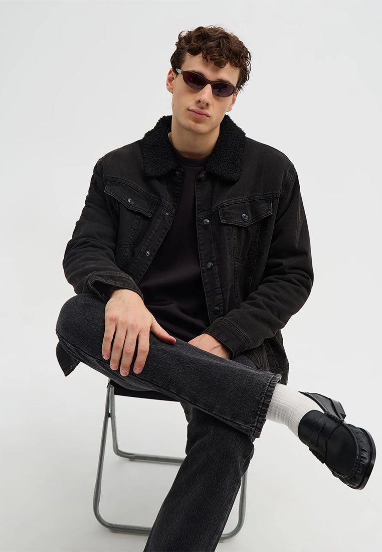 Men's Padded trucker jacket with teddy collar
