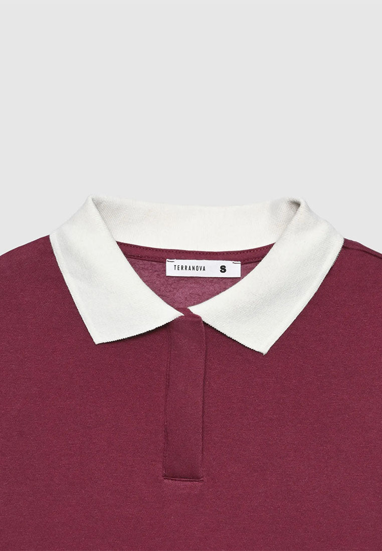 Women's College-Style Striped Polo Sweatshirt