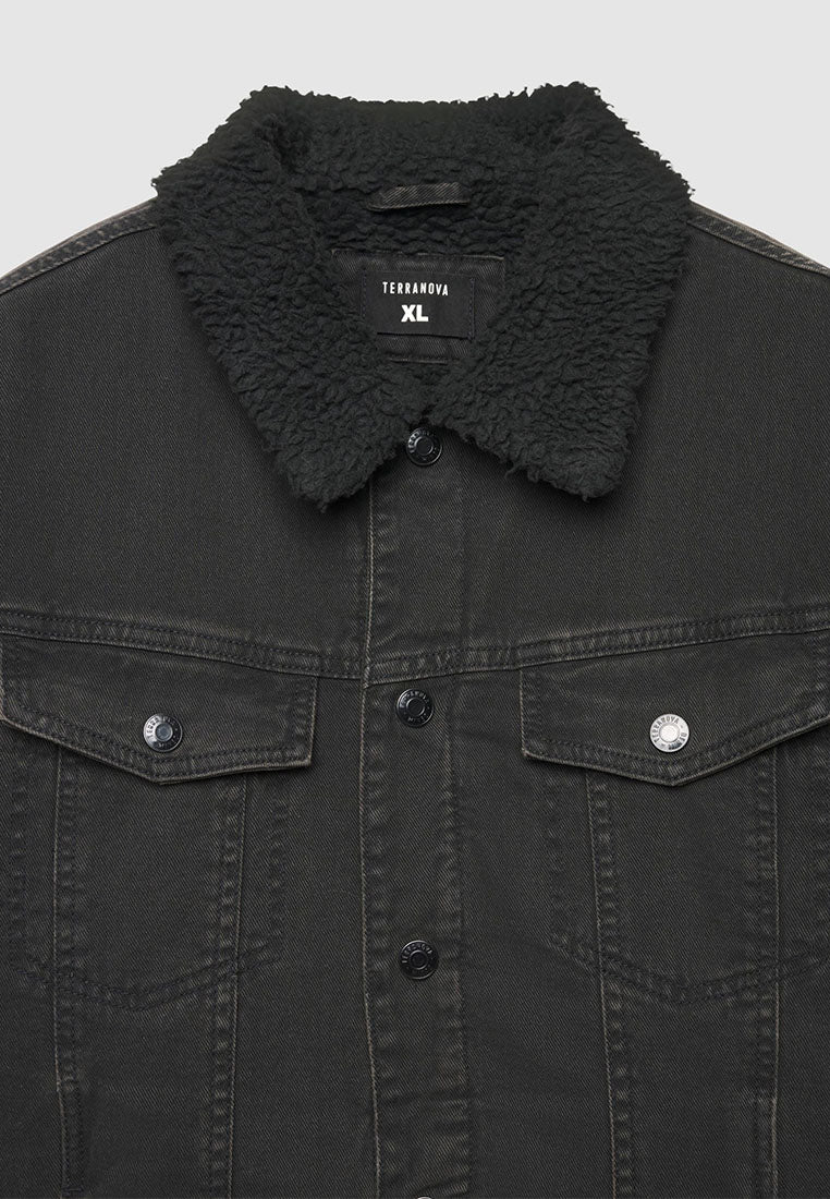 Men's Padded trucker jacket with teddy collar