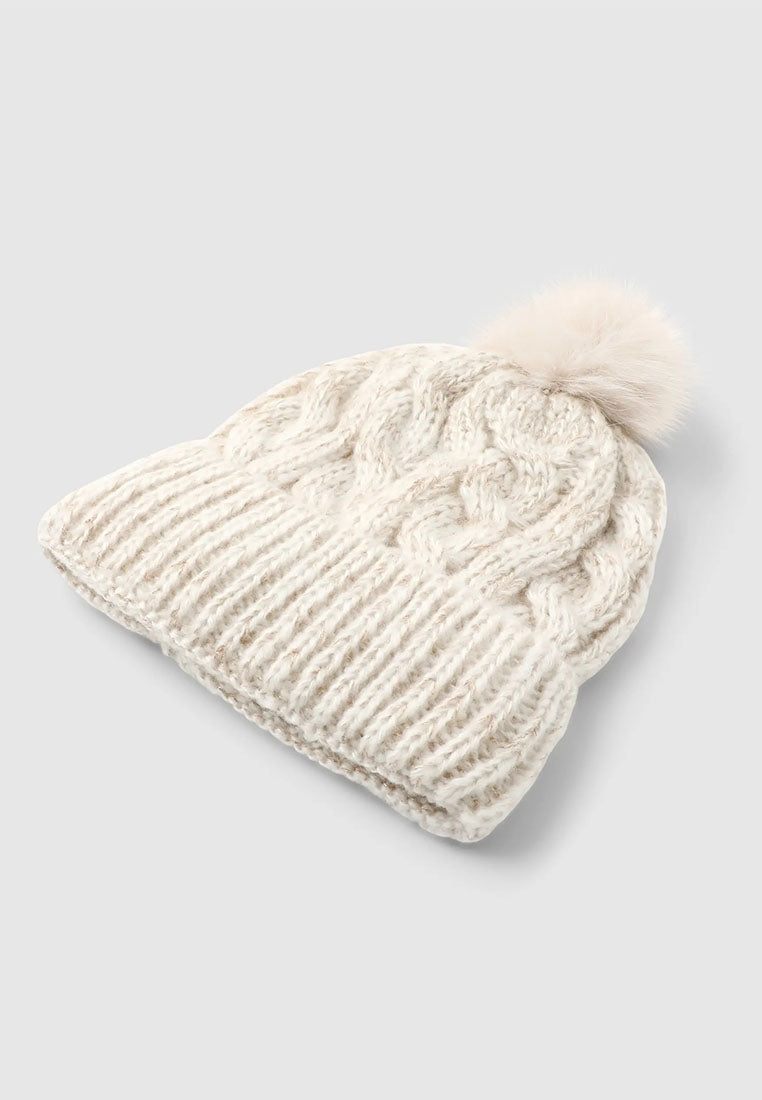 Women's Braided beanie with shimmering pompom