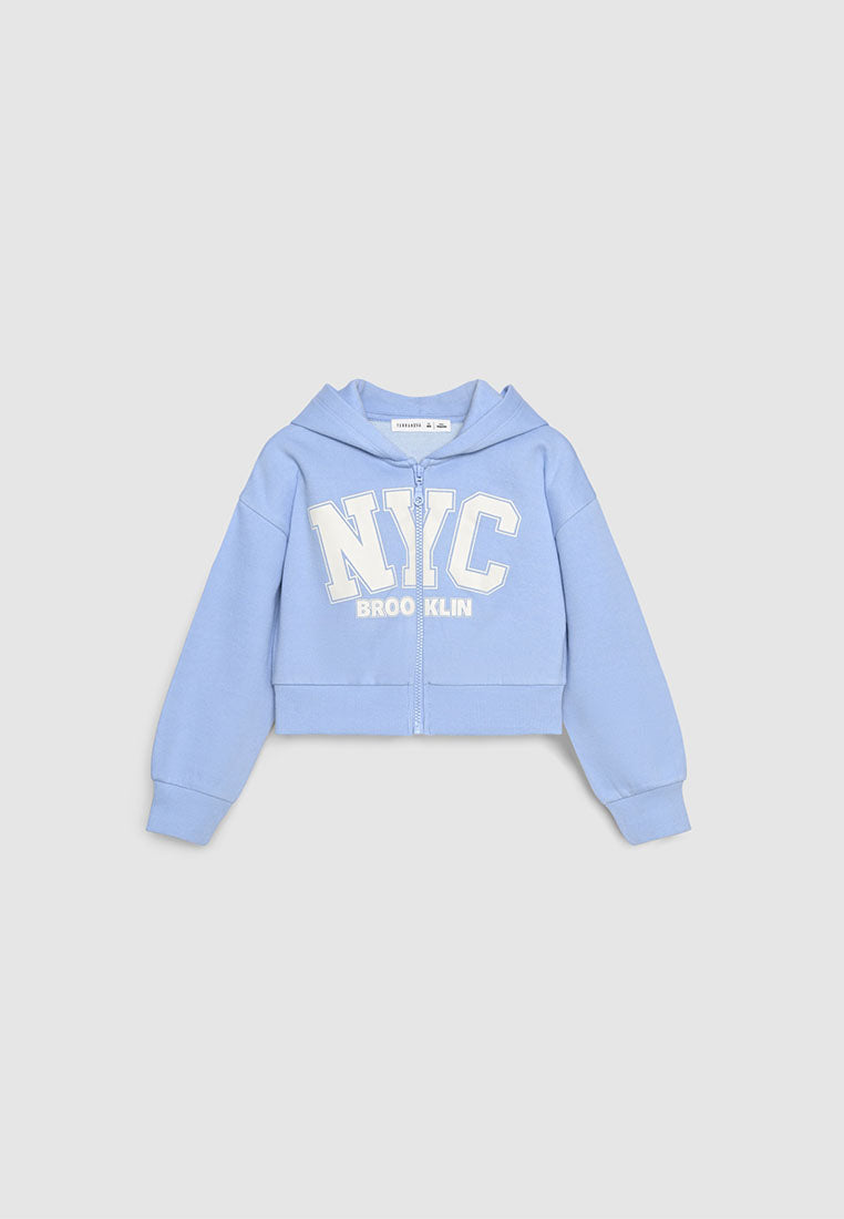 Cropped NYC Graphic Zip-Up Hoodie for Girls