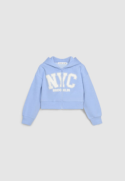 Cropped NYC Graphic Zip-Up Hoodie for Girls