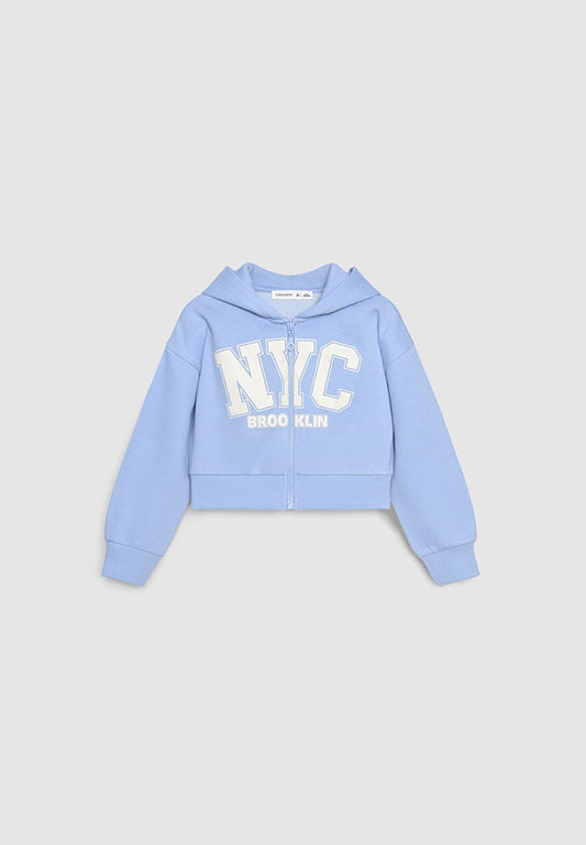 Cropped NYC Graphic Zip-Up Hoodie for Girls