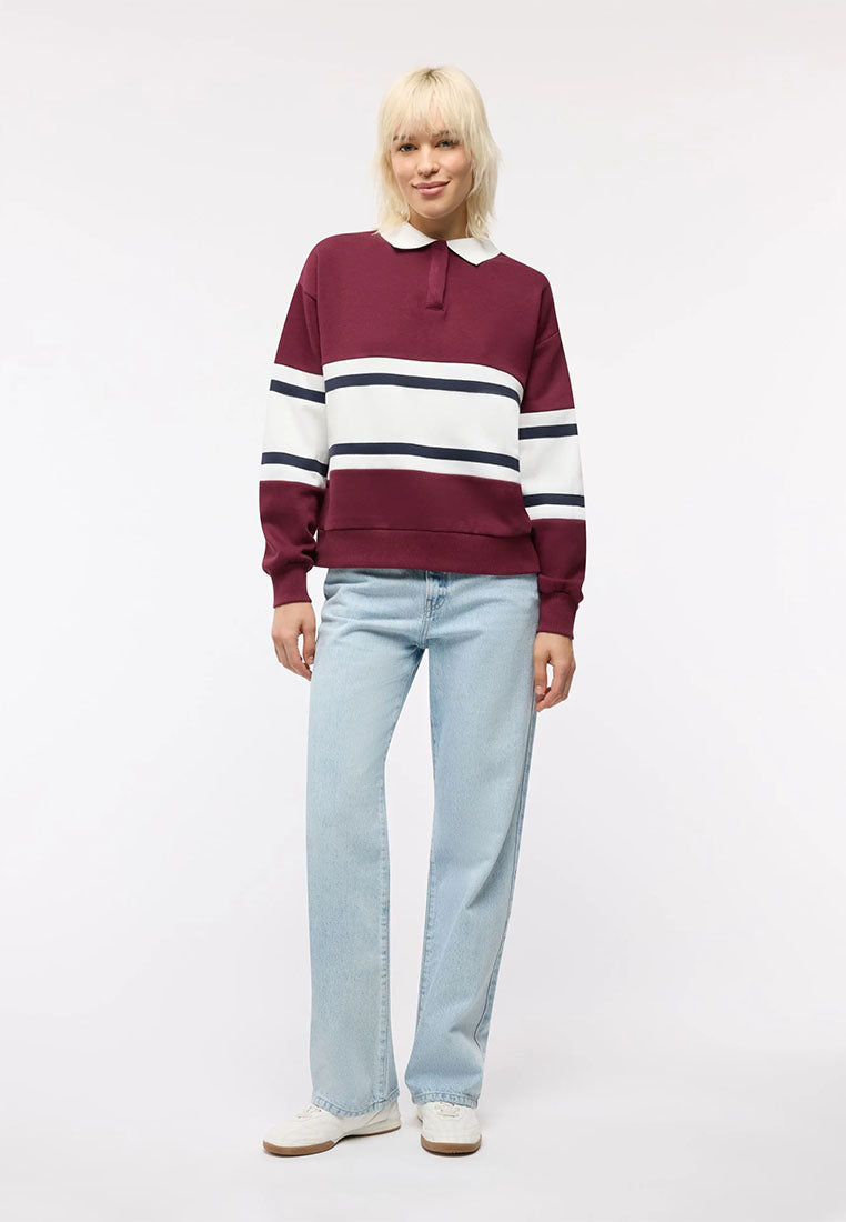 Women's College-Style Striped Polo Sweatshirt