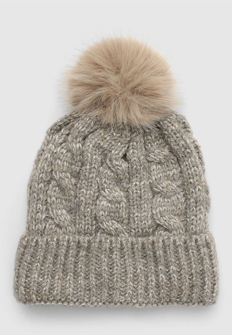 Women's Braided beanie with shimmering pompom