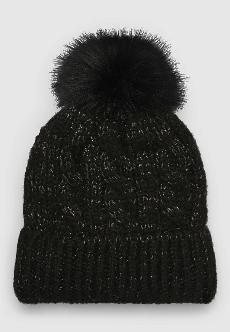 Women's Braided beanie with shimmering pompom