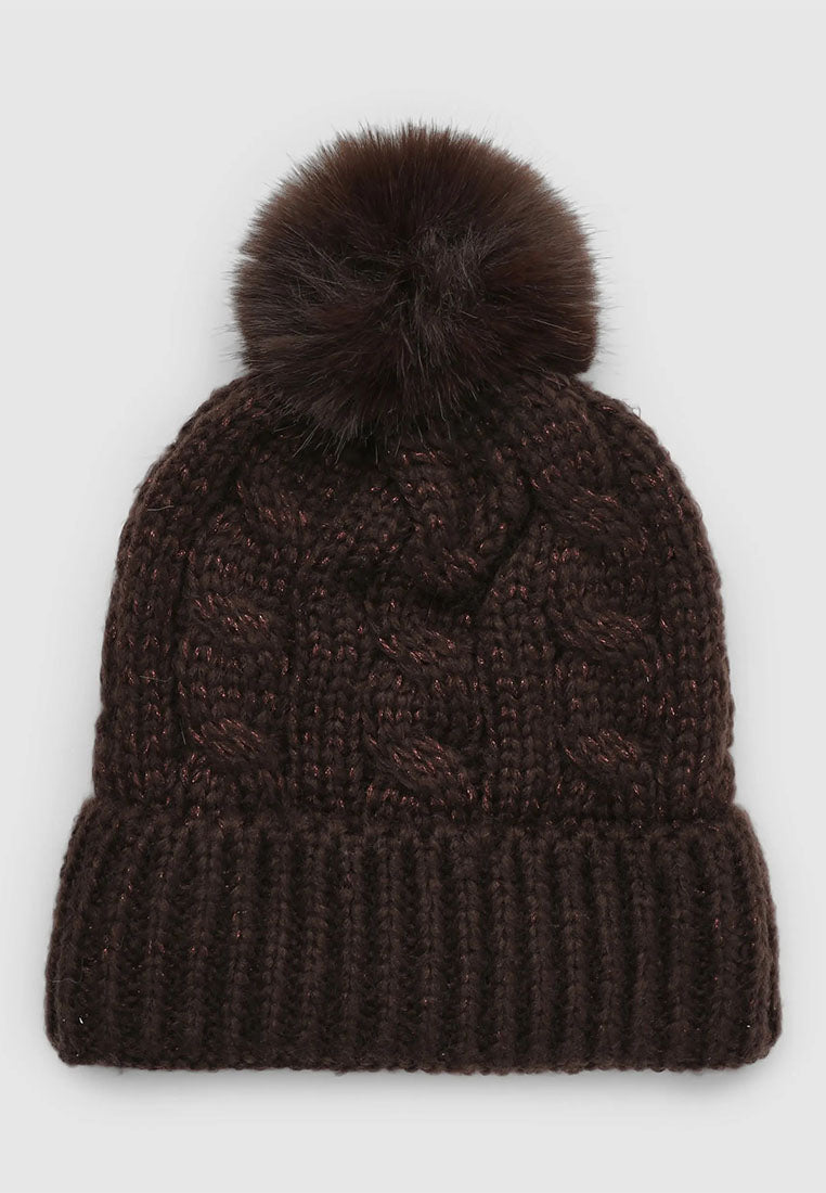 Women's Braided beanie with shimmering pompom