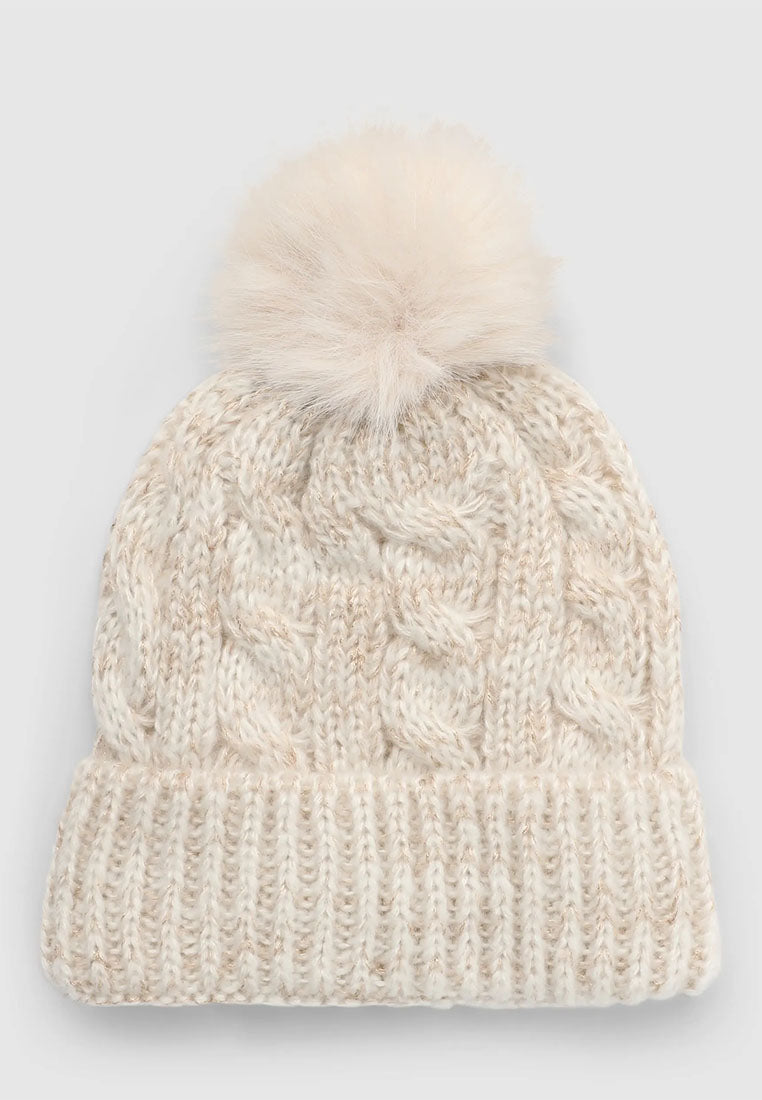 Women's Braided beanie with shimmering pompom