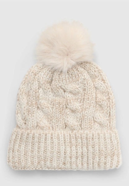 Women's Braided beanie with shimmering pompom