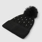 Women's Braided beanie with pompom and rhinestones