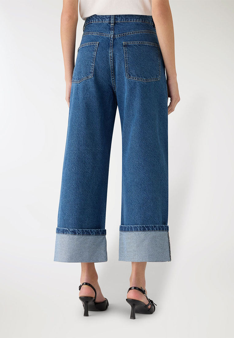 Women’s Wide-Leg Cuffed Denim Jeans