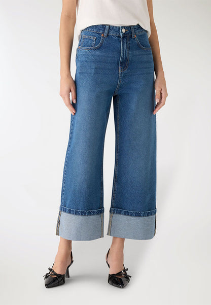 Women’s Wide-Leg Cuffed Denim Jeans