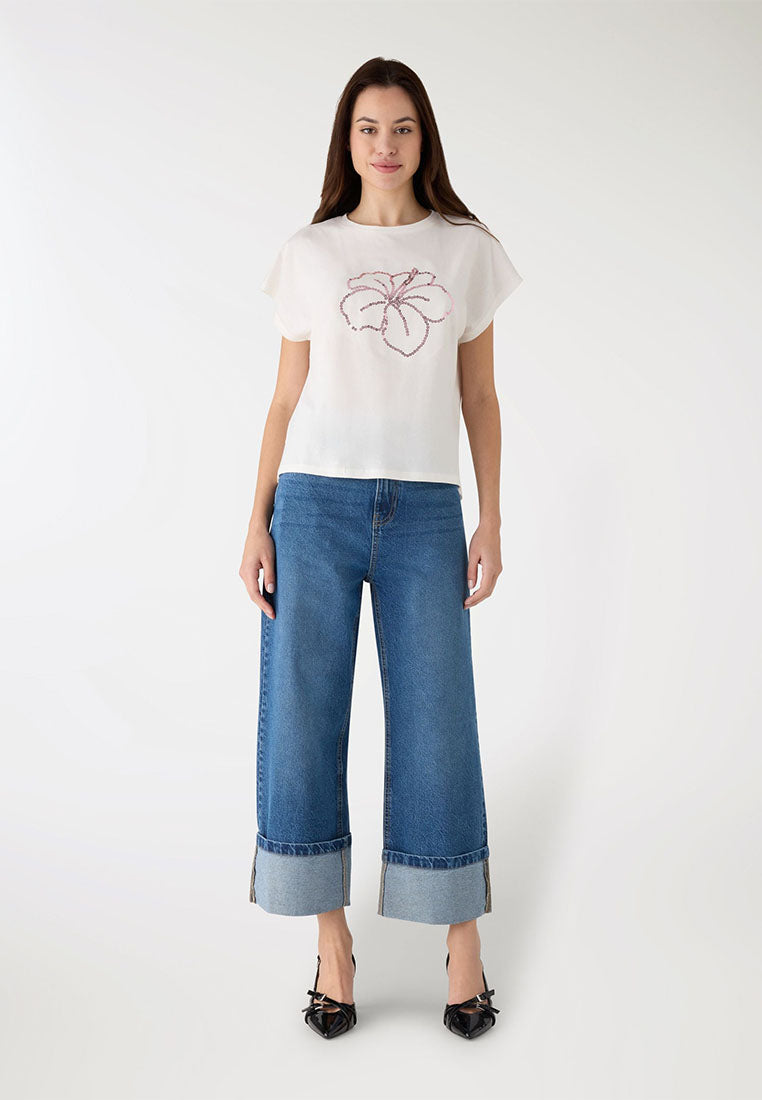 Women’s Wide-Leg Cuffed Denim Jeans