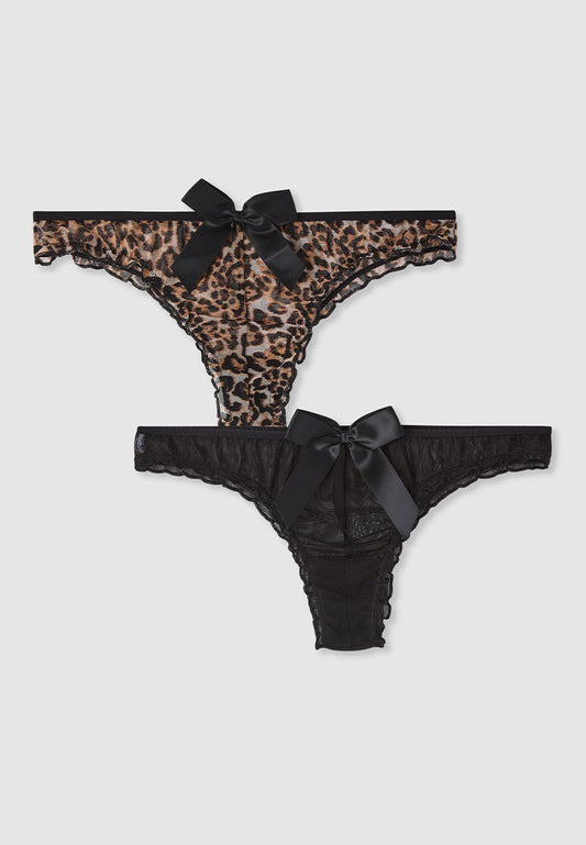 Women's Sheer Mesh Ruffled Panties with Oversized Satin Bow