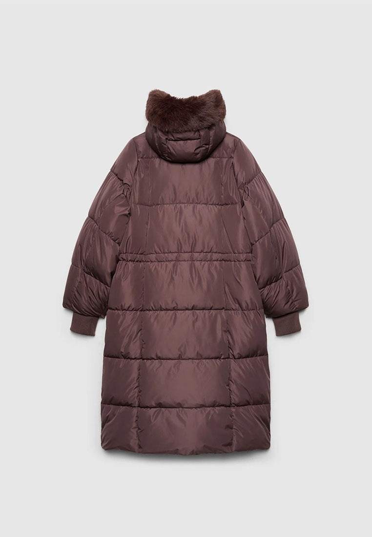 Women's Faux-Fur Trim Chevron Puffer Coat