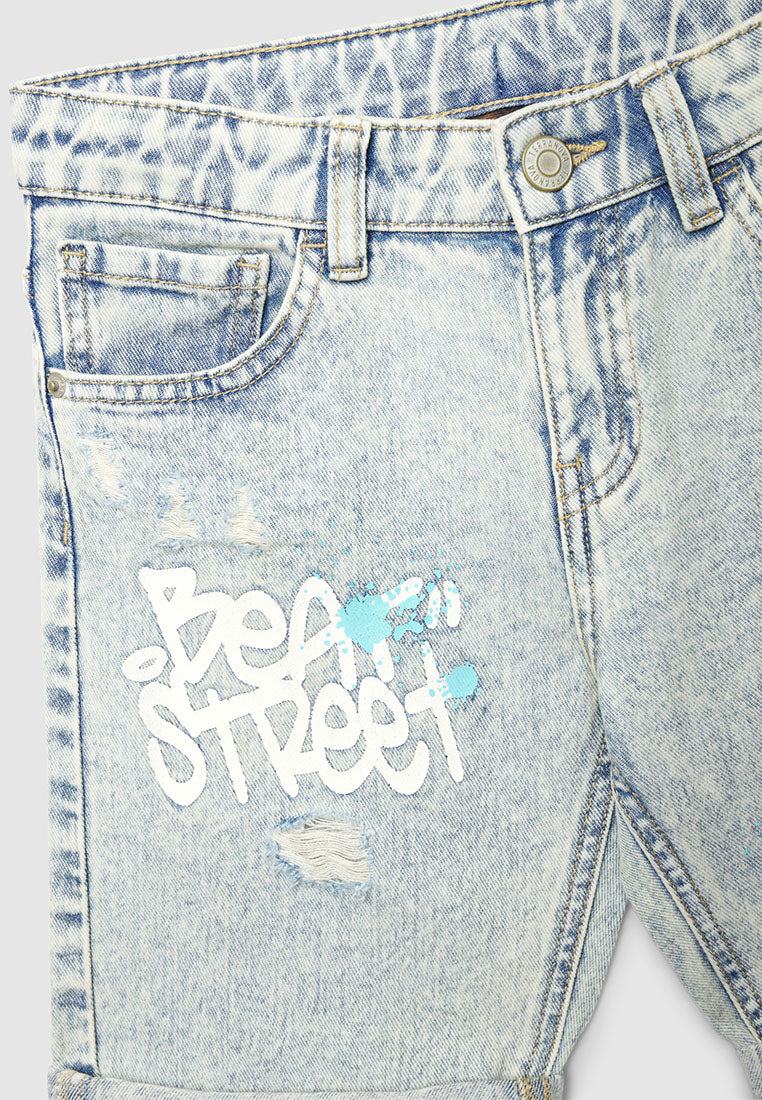 Slogan Print Ripped Jeans for Boys