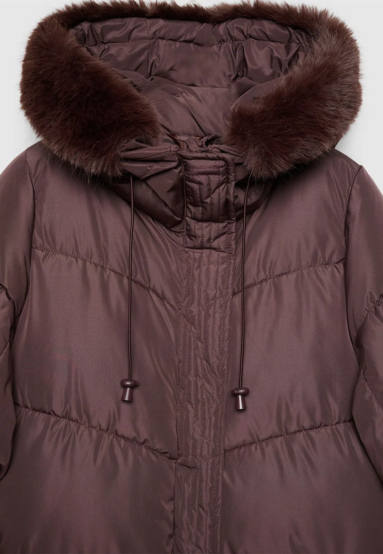 Women's Faux-Fur Trim Chevron Puffer Coat