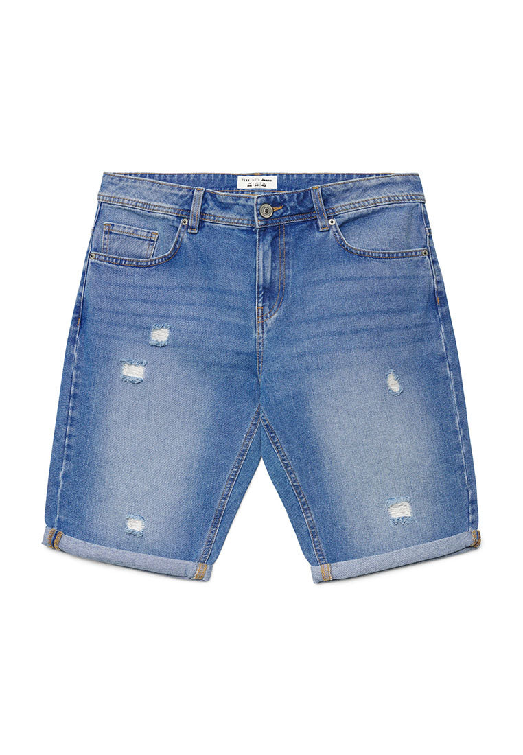 Men's Ripped Cuffed Denim Shorts