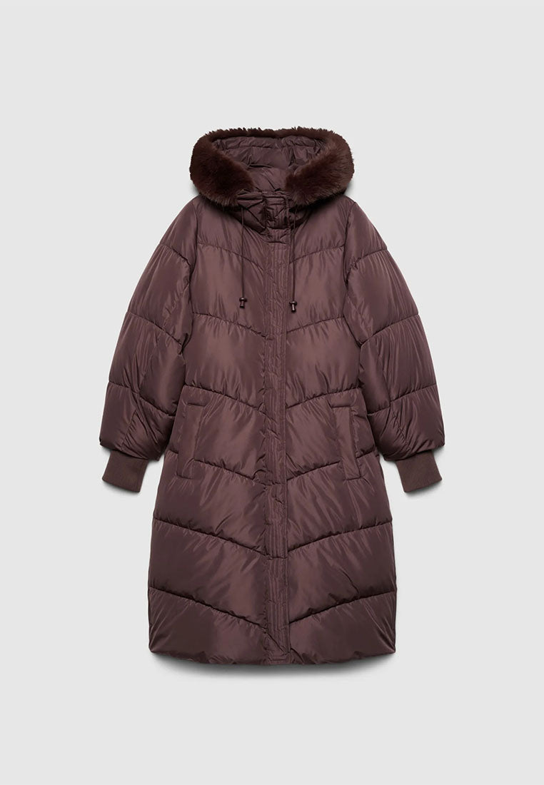 Women's Faux-Fur Trim Chevron Puffer Coat