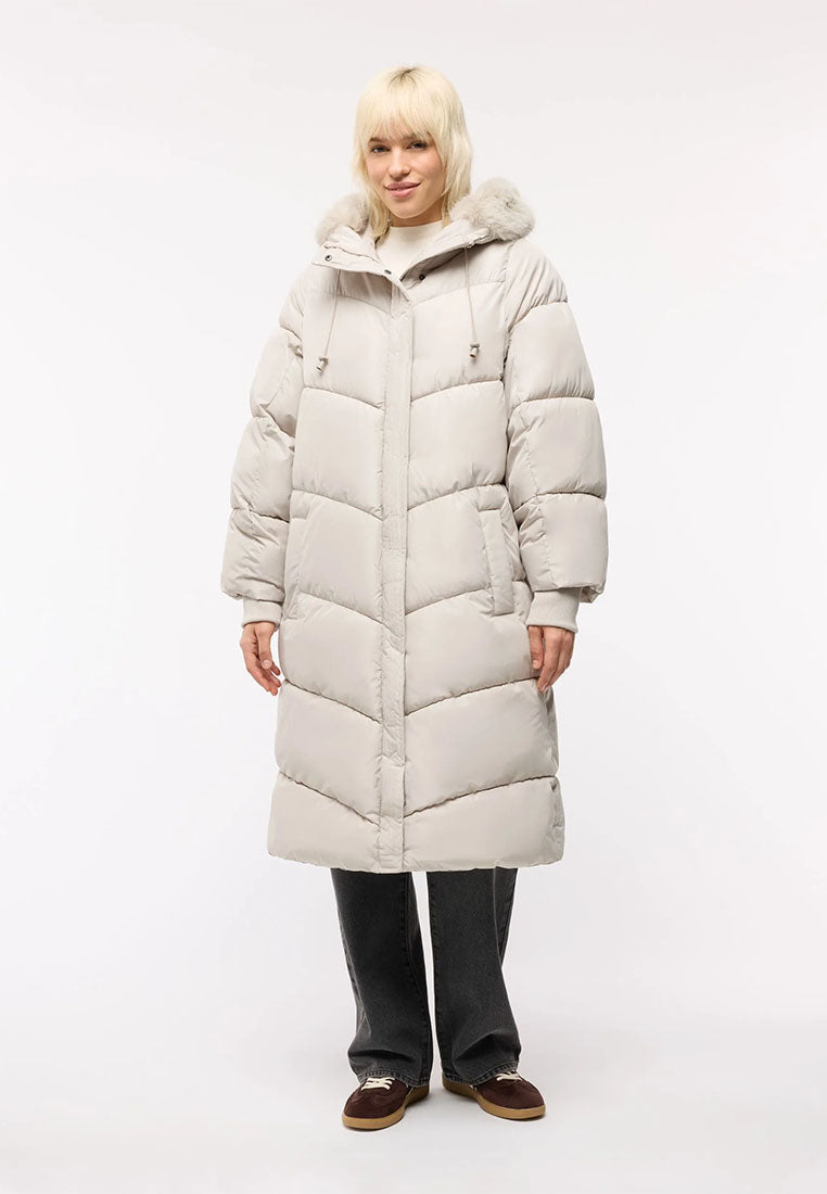 Women's Faux-Fur Trim Chevron Puffer Coat