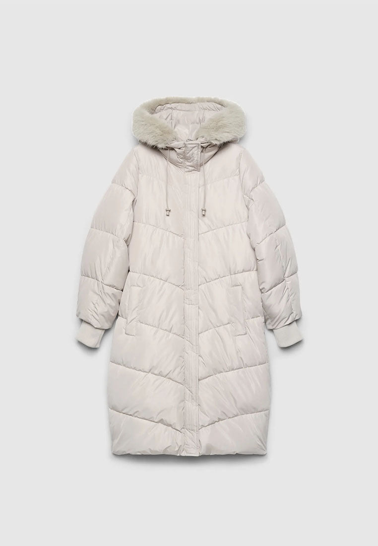 Women's Faux-Fur Trim Chevron Puffer Coat