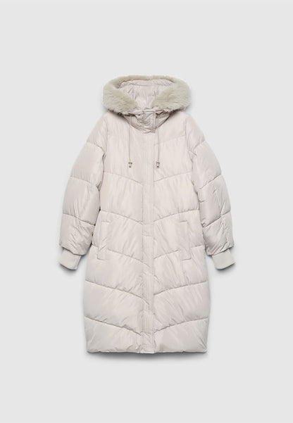 Women's Faux-Fur Trim Chevron Puffer Coat