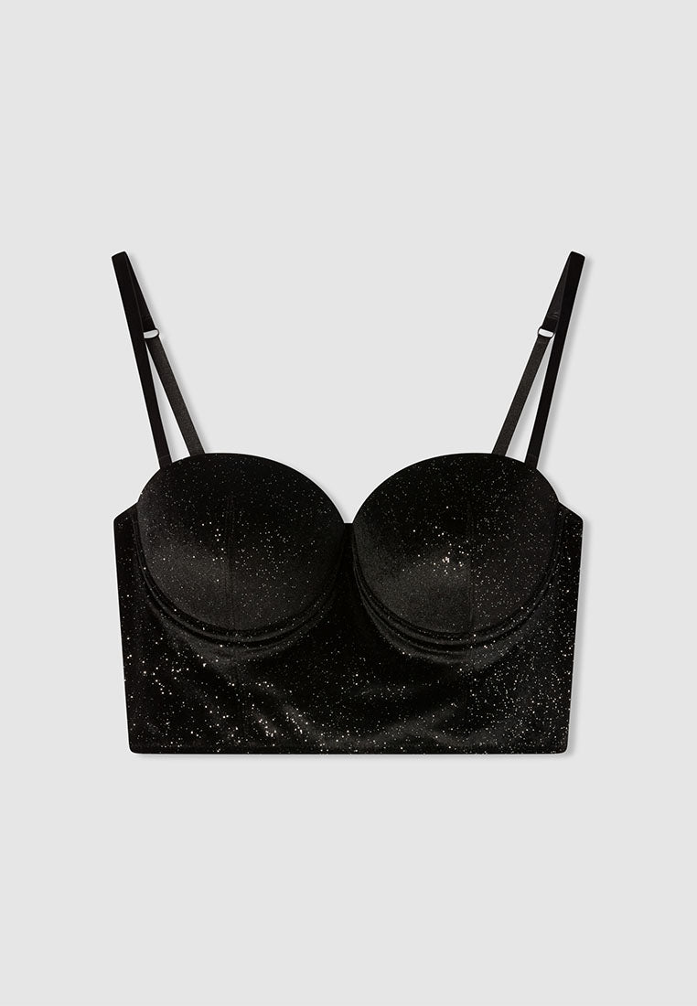 Women's Glitter Velvet Bustier Top