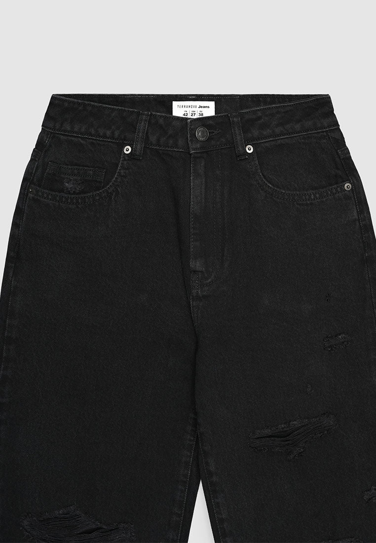 Women's Faded High-Rise Cutout Denim Pants