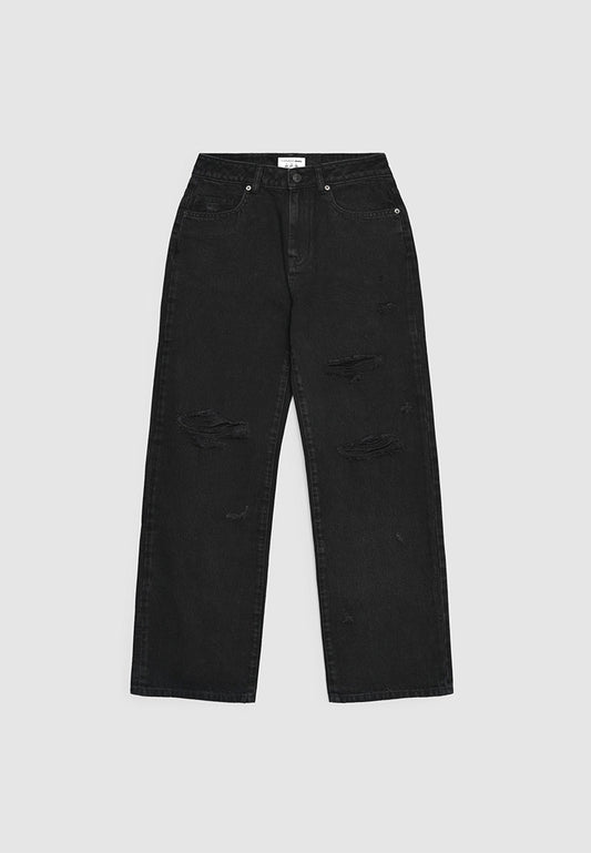 Women's Faded High-Rise Cutout Denim Pants