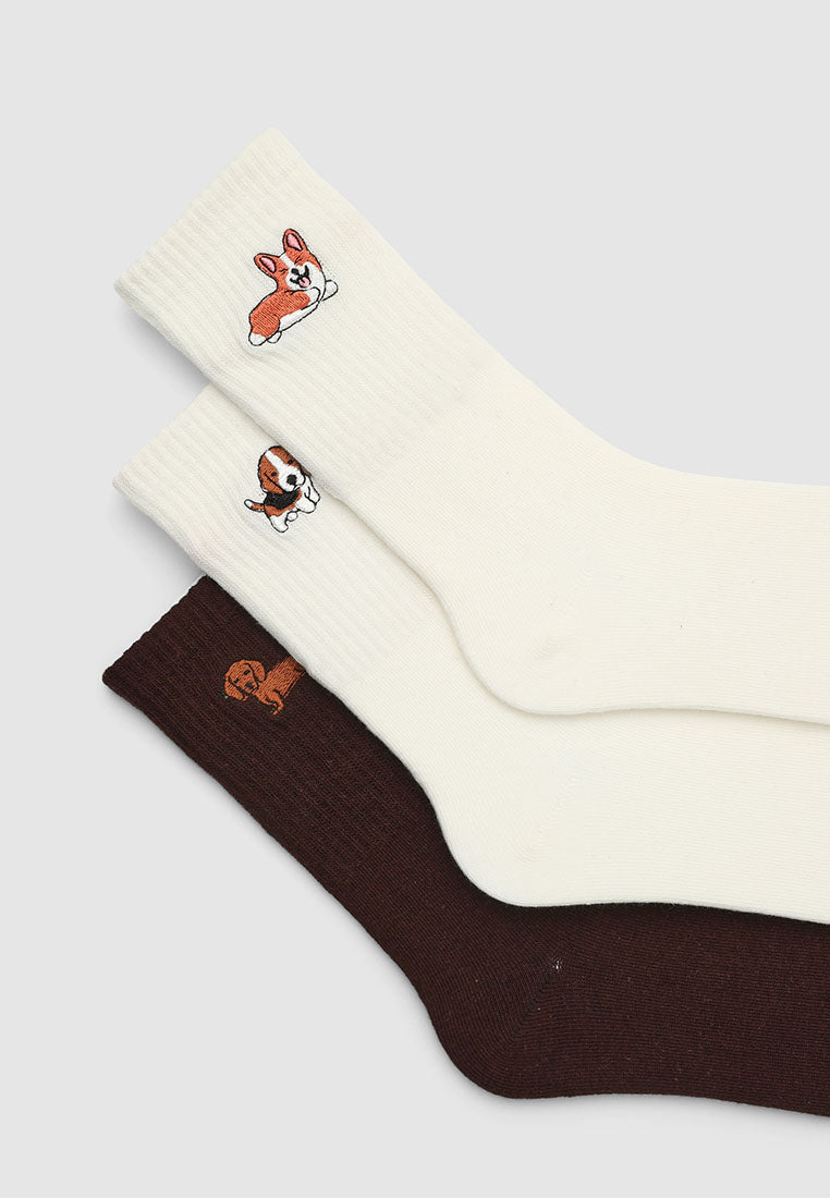 Women's Pack of 3 socks with embroidery