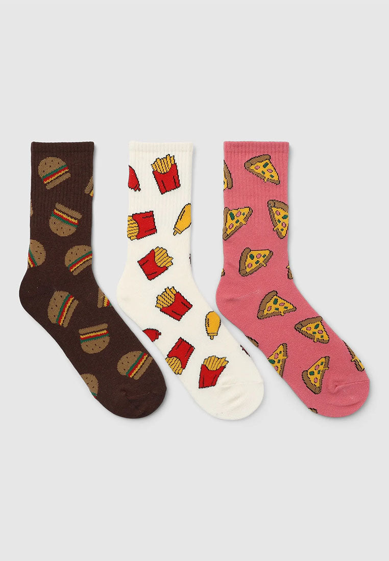 Women's Pack of 3 socks with food print