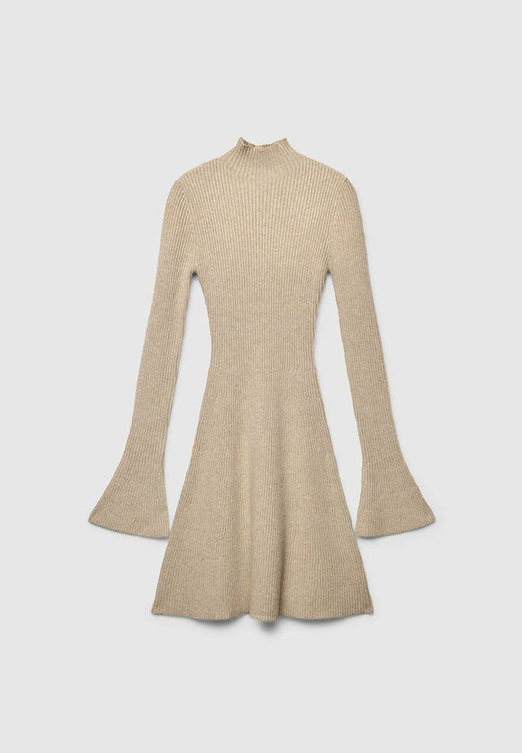 Women's Ribbed A-line Dress with Mock Neck