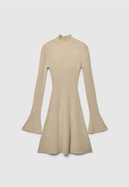 Women's Ribbed A-line Dress with Mock Neck