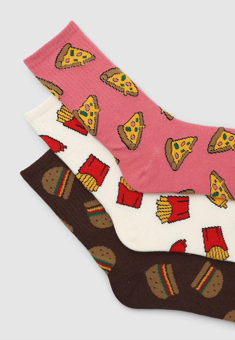 Women's Pack of 3 socks with food print