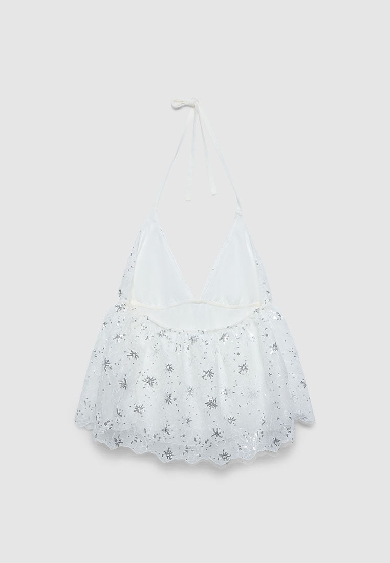 Women's Sequined Lace Halter Top