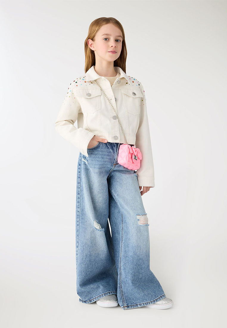Rhinestone-Studded Denim Jacket for Girls