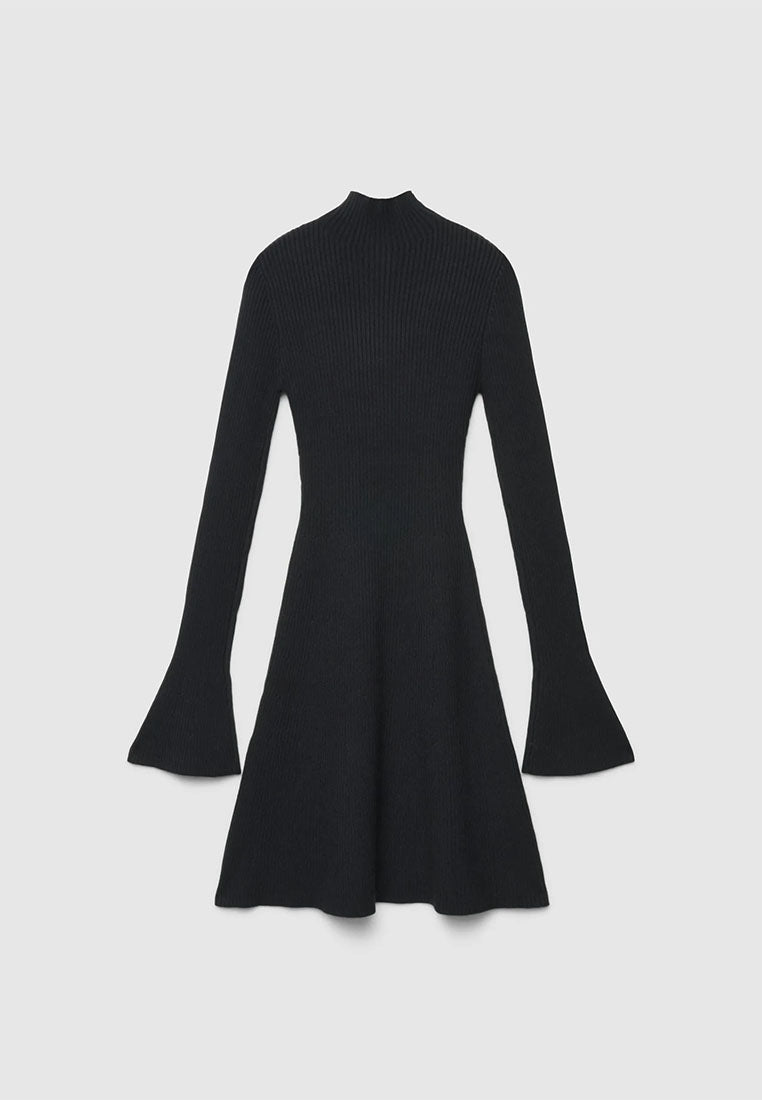 Women's Ribbed A-line Dress with Mock Neck