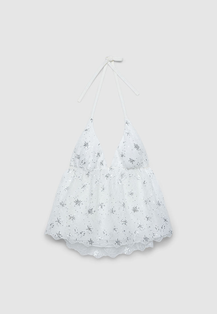 Women's Sequined Lace Halter Top