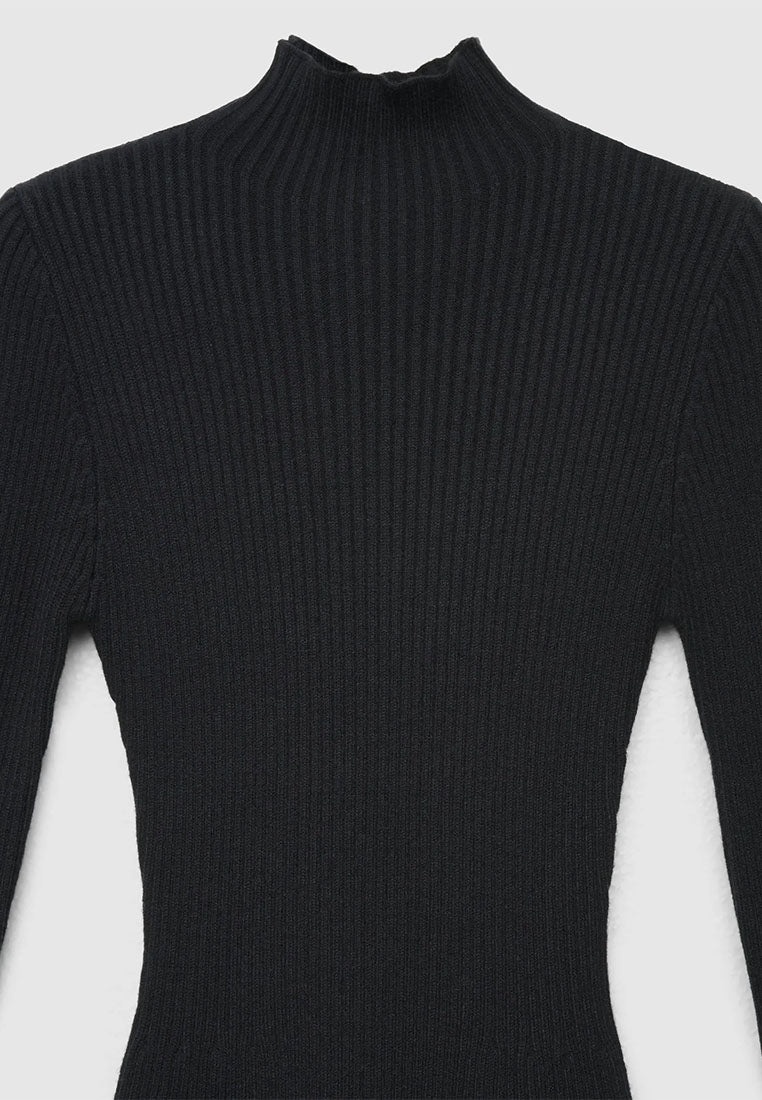 Women's Ribbed A-line Dress with Mock Neck