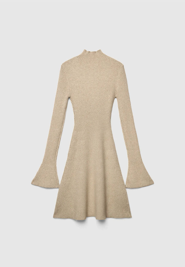 Women's Ribbed A-line Dress with Mock Neck
