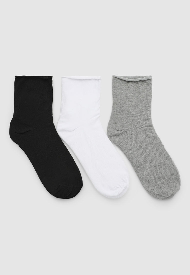 Women's Pack of 3 plain socks with raw edge trim