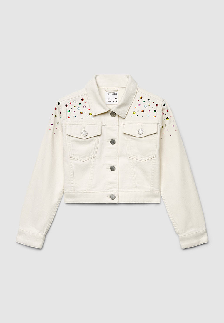 Rhinestone-Studded Denim Jacket for Girls