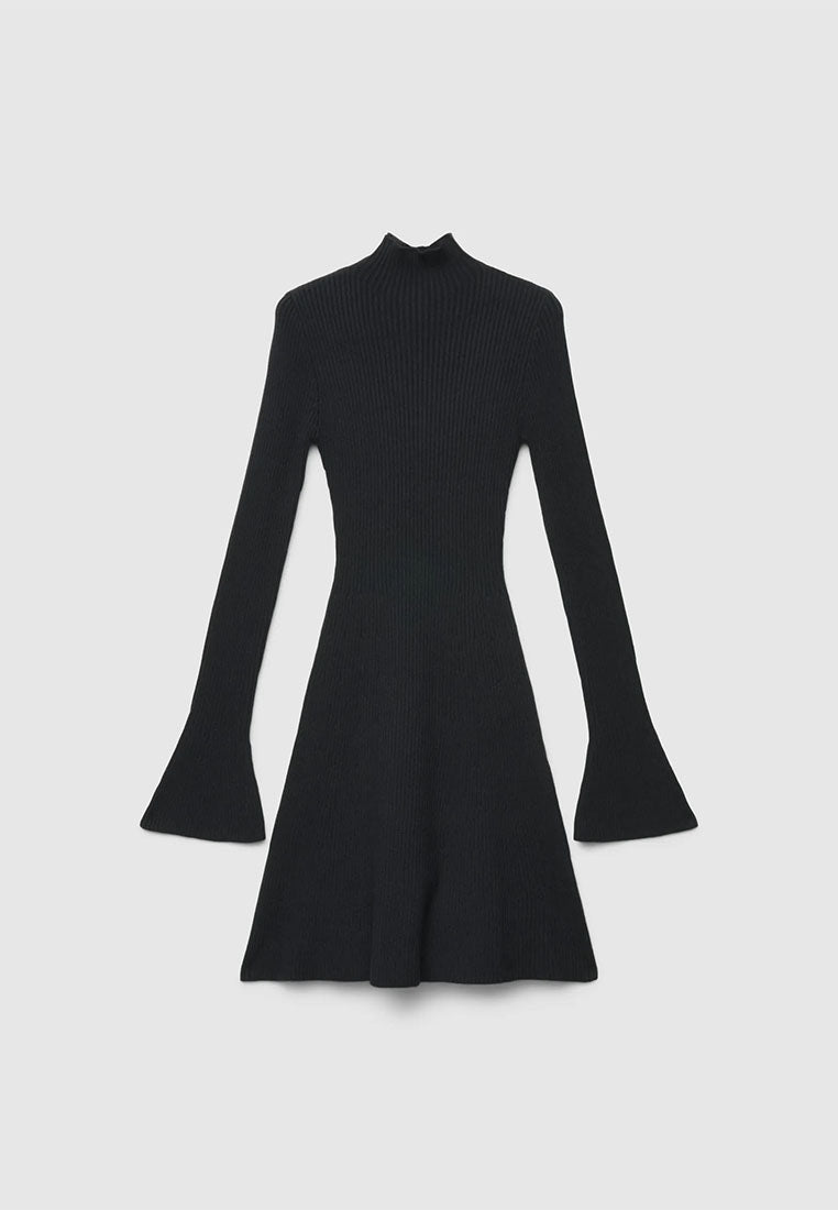 Women's Ribbed A-line Dress with Mock Neck