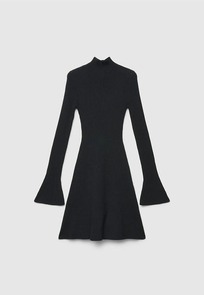 Women's Ribbed A-line Dress with Mock Neck