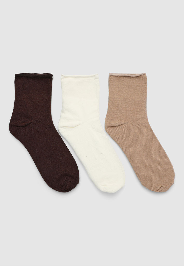 Women's Pack of 3 plain socks with raw edge trim