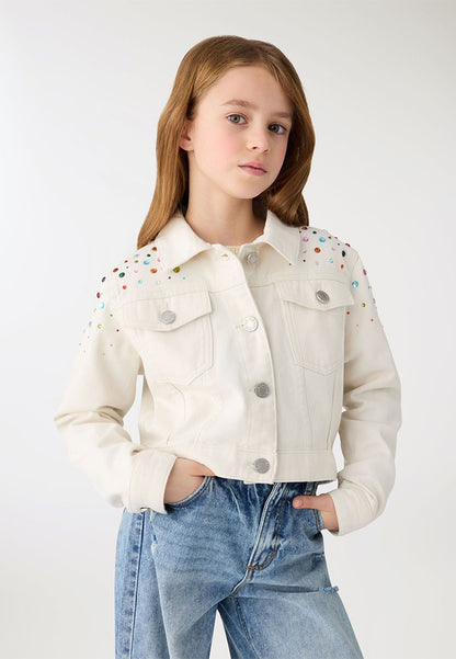 Rhinestone-Studded Denim Jacket for Girls